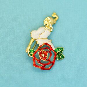 Vintage Red Rose Floral Fashion Lady Brooch - E39